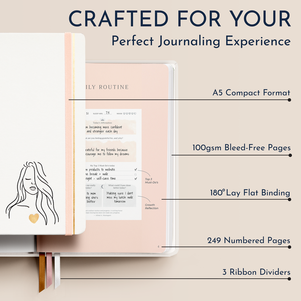 RYVE Daily Gratitude Journal for Women: 6-Month Guided Positivity & We