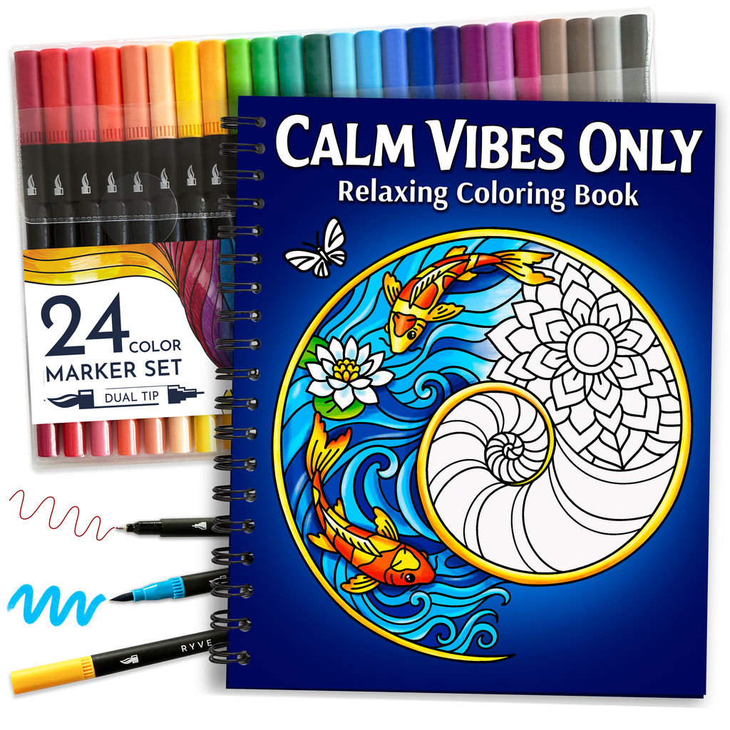 Adult Coloring Book for Women with 24 Markers, Spiral-Bound Stress Relief