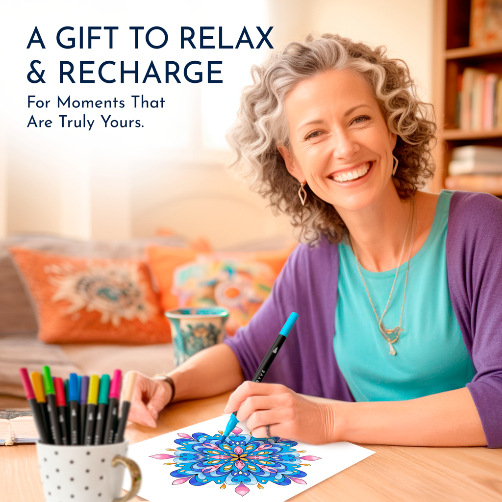 RYVE Coloring Book for Adults (2 Pack) - 60 Unique Mandalas for Relaxa