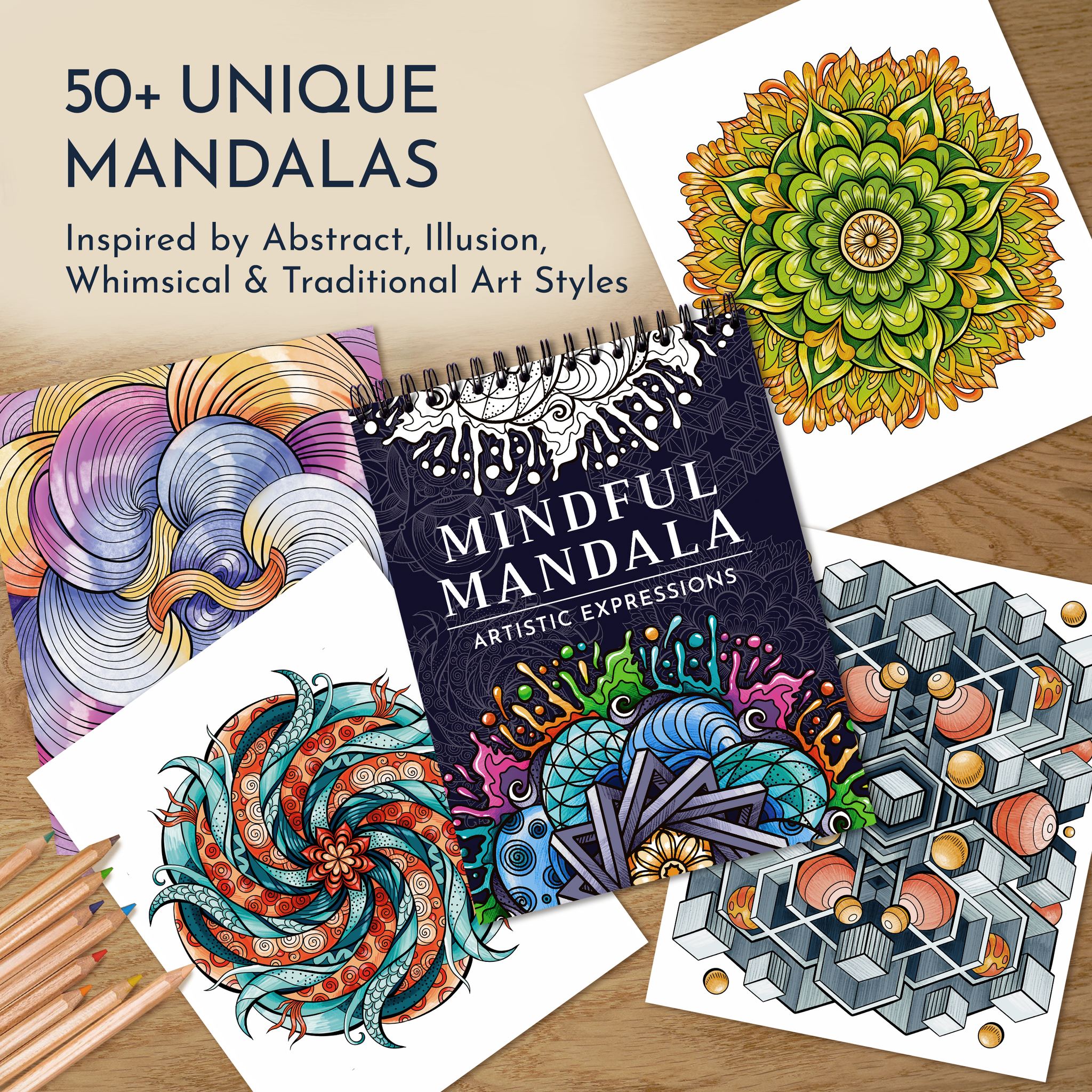 RYVE Coloring Book for Adults - 50 Unique Mandalas for Relaxation and