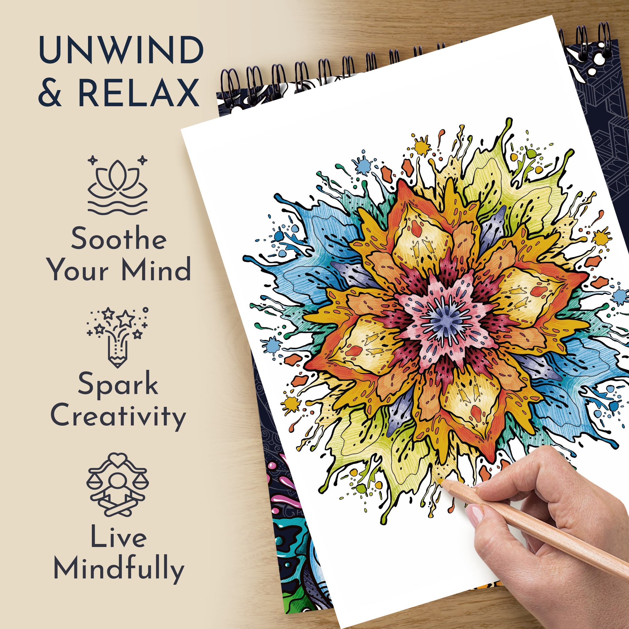 RYVE Coloring Book for Adults - 50 Unique Mandalas for Relaxation and