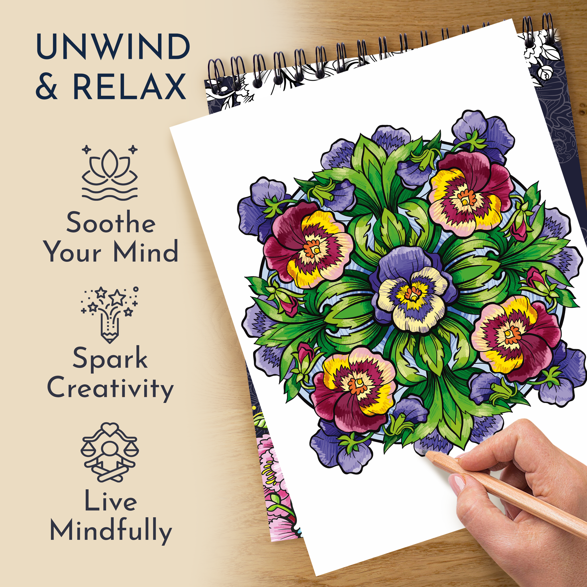 RYVE Coloring Book for Adults - 50 Unique Mandalas for Relaxation and