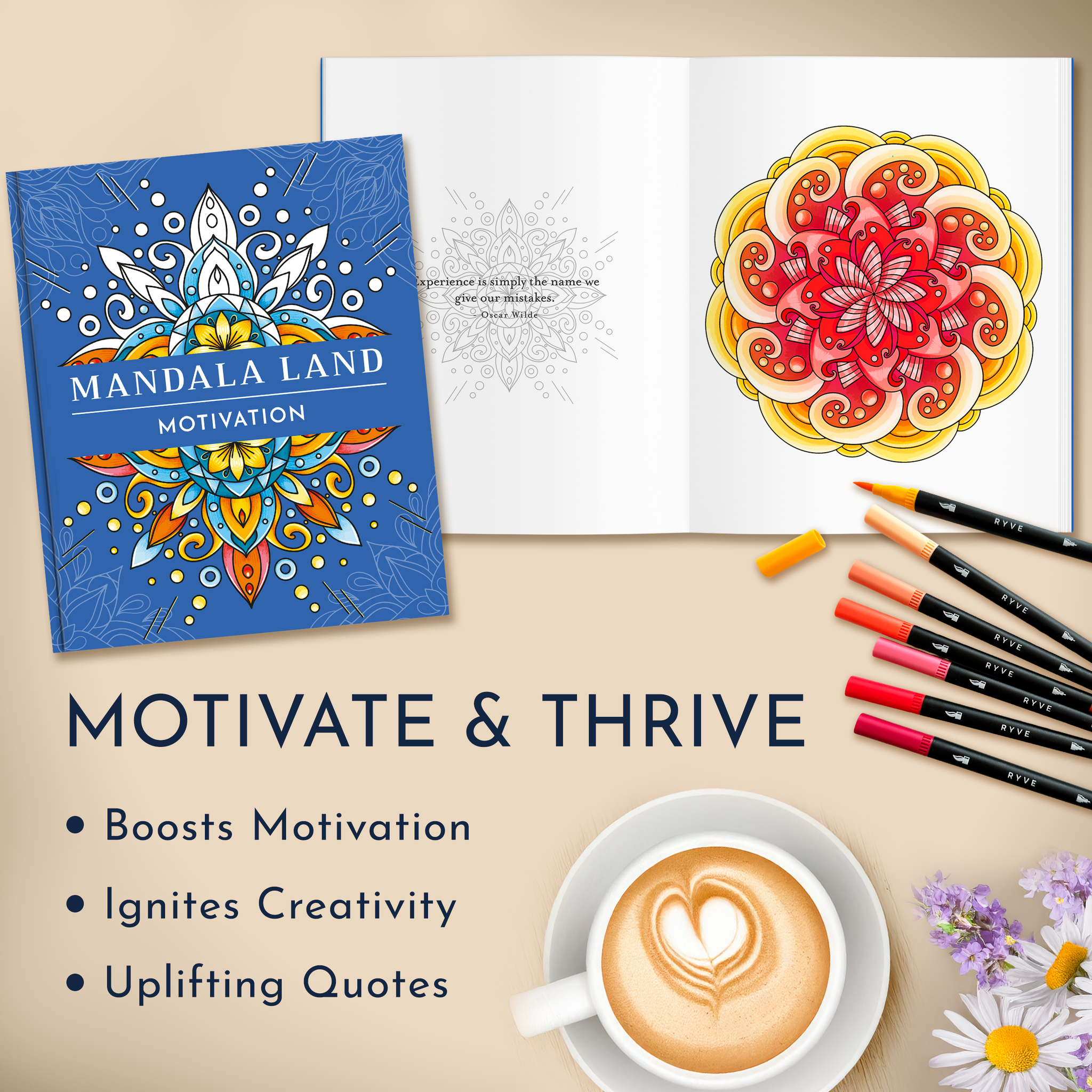 RYVE Coloring Book for Adults (2 Pack) - 60 Unique Mandalas for Relaxa